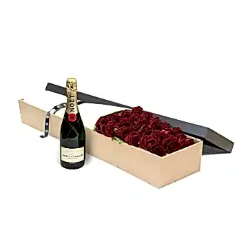 Luxury Red Roses with Moet
