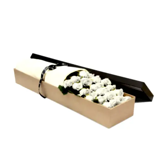 A box of luxury Ecuadorian long-stemmed white roses