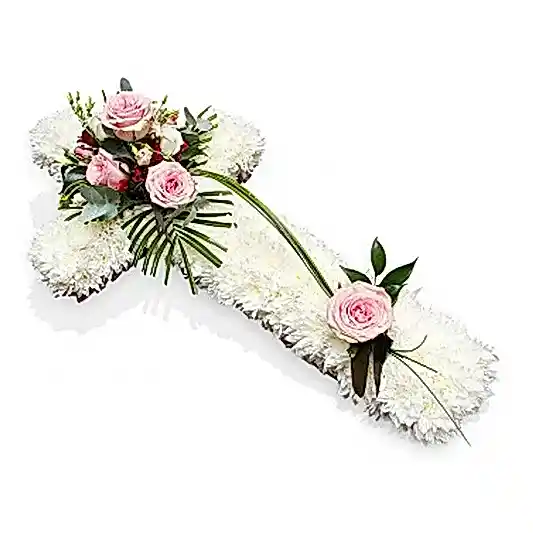 White and Pink Funeral Cross Tribute